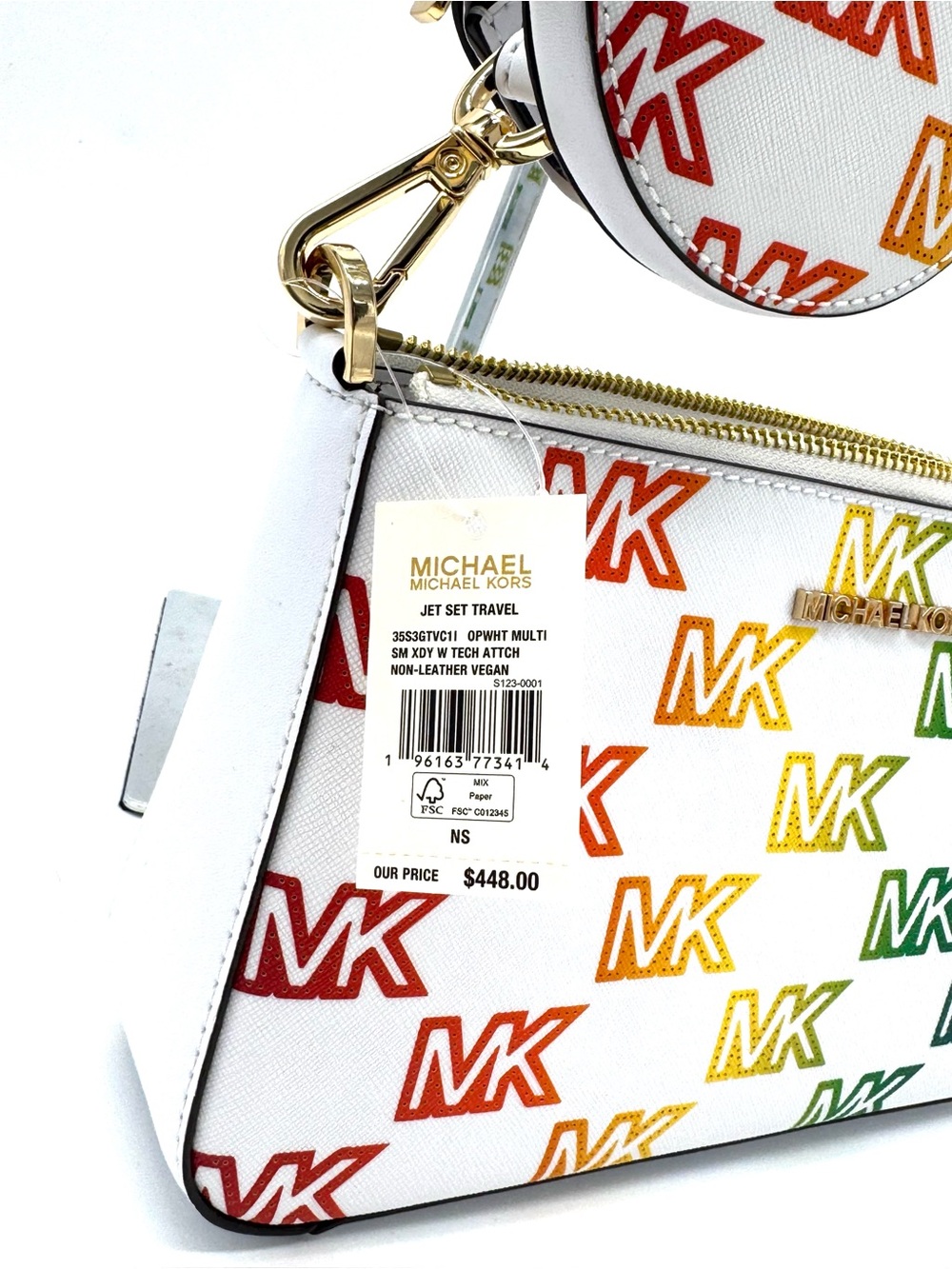 Michael Kors Jet Set Price Medium Crossbody W Tech Accessories Rainbow MK Logo - Picture 10 of 10